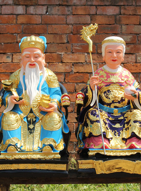 树脂玻璃钢土地公土地婆彩绘摆件