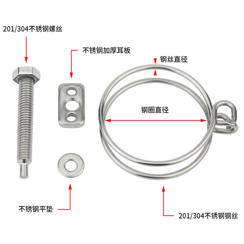 304/201不锈钢双钢丝喉箍管夹燃气管固定器水管钢结构橡胶管卡箍 - 图2