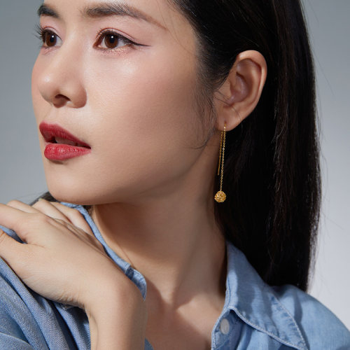 周六福黄金耳饰女5G金编织几何圆球耳坠耳线计价无极金节日礼物 - 图2