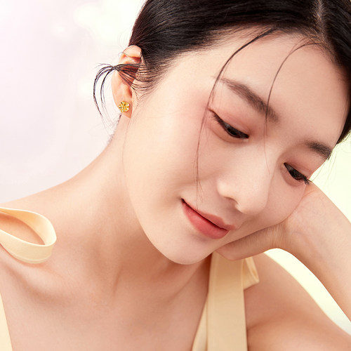 周六福5G黄金耳钉女2代无极金系列足金计价金花耳饰节日礼物 - 图2