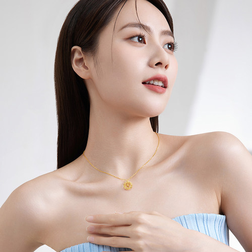 周六福5G黄金项链女计价足金织梦网车花链坠送女友送妈妈礼 - 图2