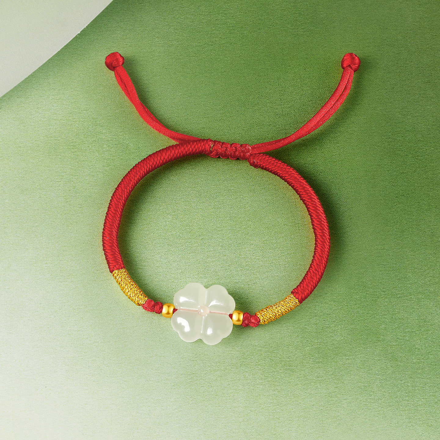 周六福金镶玉和田青玉平安四叶花编织手绳宝宝款红绳首饰新年礼物,淘宝优惠券,粉丝福利购,淘宝优惠卷
