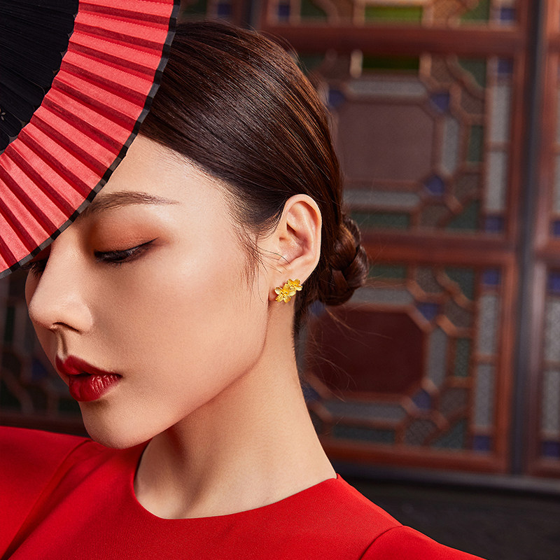 周六福黄金耳饰女计价足金婚嫁格桑花结婚求婚三金耳钉婚嫁三金,淘宝优惠券,粉丝福利购,淘宝优惠卷