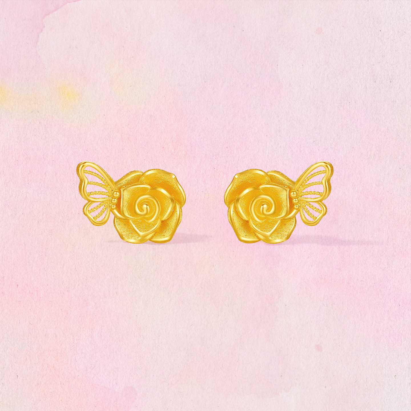 周六福黄金计价5G足金耳钉浪漫金玫蝶舞耳饰玫瑰庄园系列新年礼物,淘宝优惠券,粉丝福利购,淘宝优惠卷