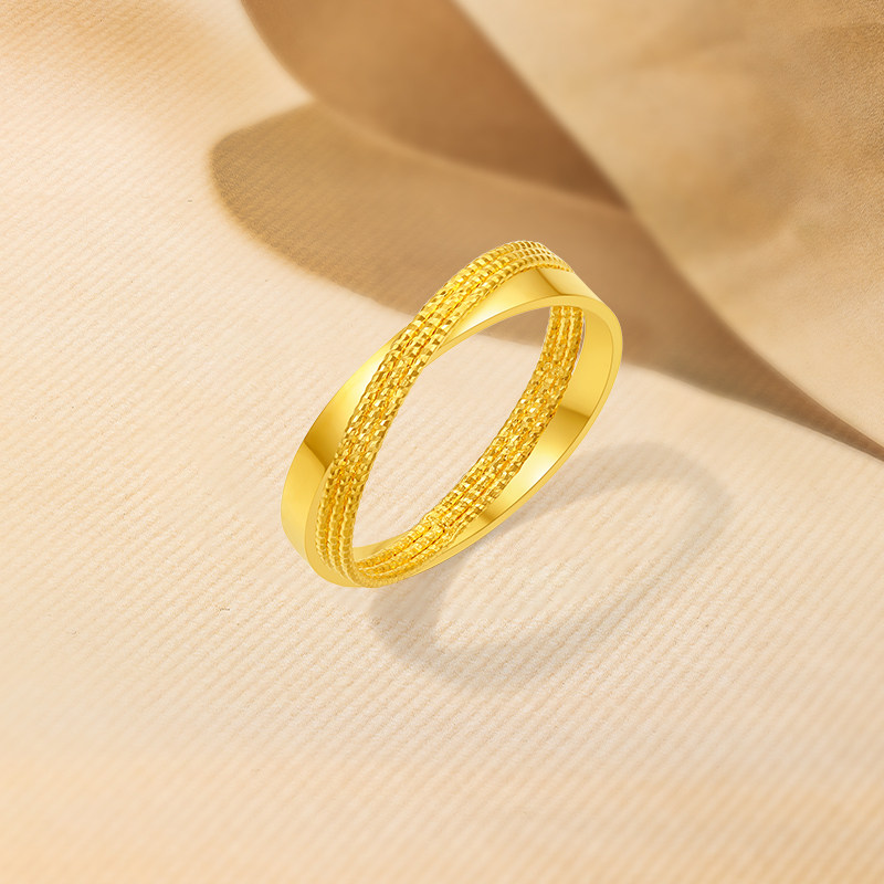 Saturday Fortune Gold Priced 5G Pure Gold Ring Exploding Gold Rays Starburst Double Ring Intertwined Women's Ring Holiday Gift