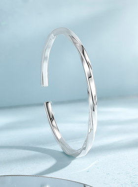 周六福银莫比乌斯环手镯S999足银女开口送女友节日礼物