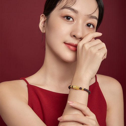 周六福黄金手串女3d硬金石榴石定价貔貅手链足金转运珠送礼物官方 - 图2