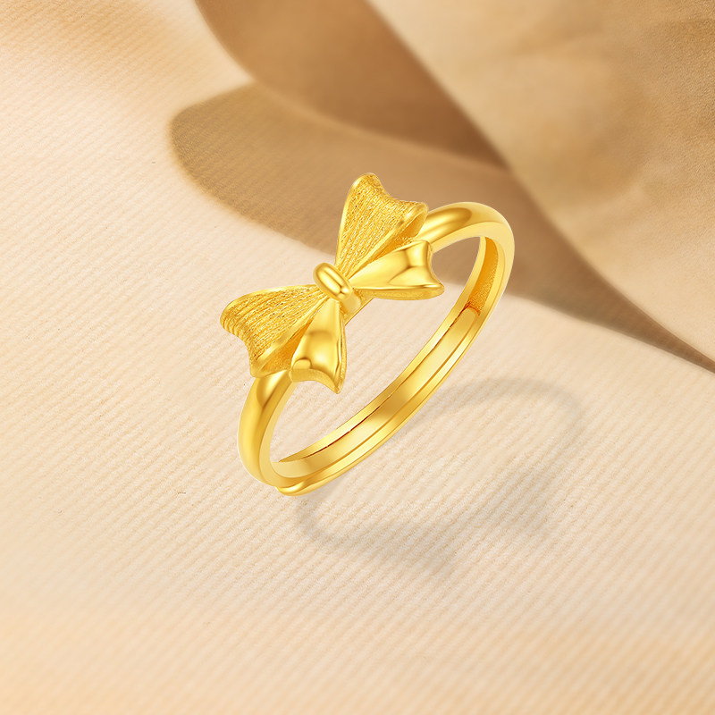 Saturday blessing gold ring for women, pure gold, small version of bow ring, fugitive princess series holiday gift