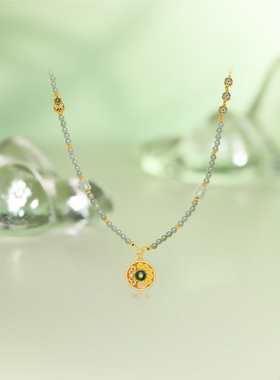 周六福项链女铜钱罗盘吊坠S925银优雅时尚送女友新年礼物