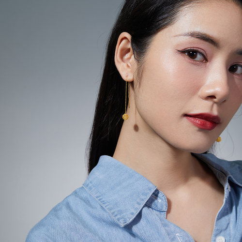 周六福黄金耳饰女5G金编织几何圆球耳坠耳线计价无极金节日礼物 - 图3