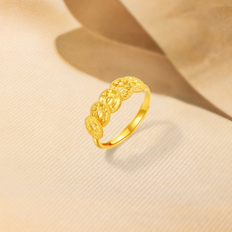 Saturday Fortune Gold Priced 5G Pure Gold Ring Flashing Five Emperors Coins Copper Coin Women's Ring Holiday Gift
