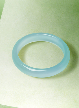 周六福天空蓝玉髓手镯宽条新中式国风节日礼物送女友