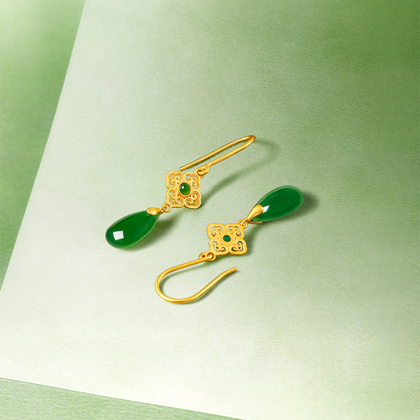 周六福珠宝金镶玉耳饰女款黄金足金和田碧玉水滴耳钩耳钉新年礼物,淘宝优惠券,粉丝福利购,淘宝优惠卷