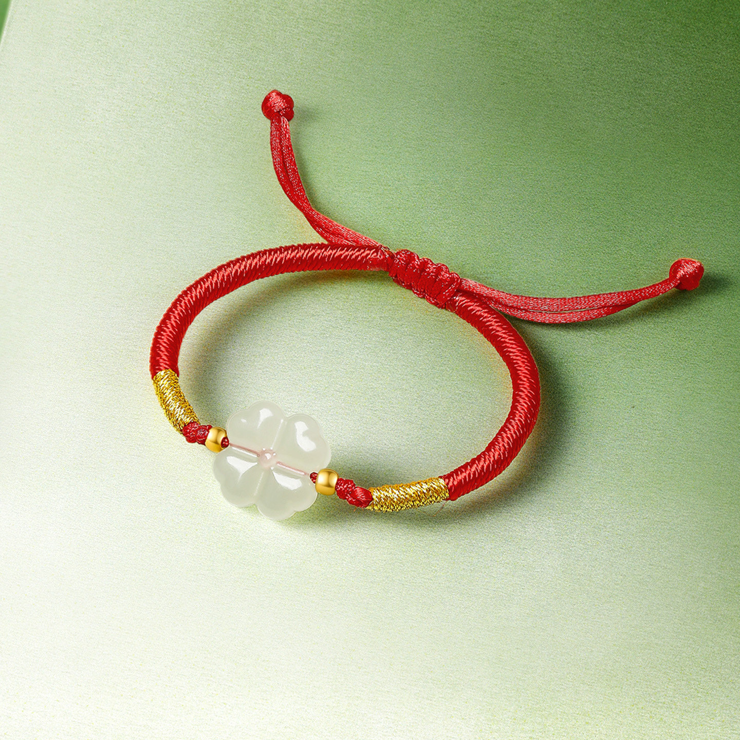 周六福金镶玉和田青玉平安四叶花编织手绳宝宝款红绳首饰新年礼物,淘宝优惠券,粉丝福利购,淘宝优惠卷