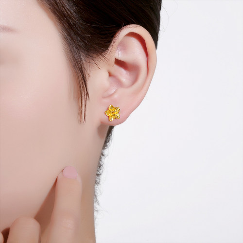周六福黄金耳钉女计价足金星星金花耳针耳环耳饰耳钩节日礼物 - 图3