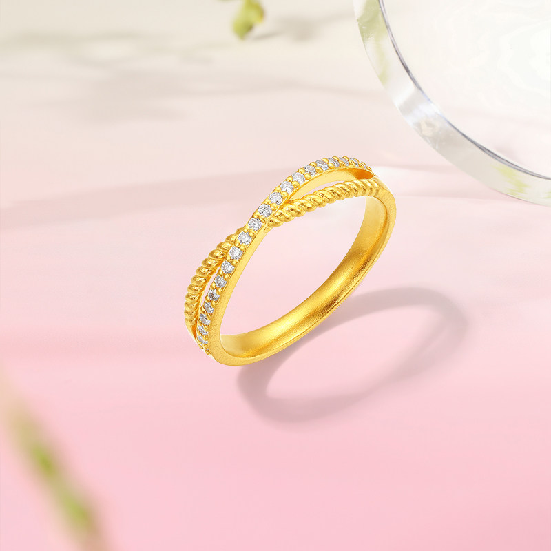 Saturday blessing gold inlaid diamond ring for women