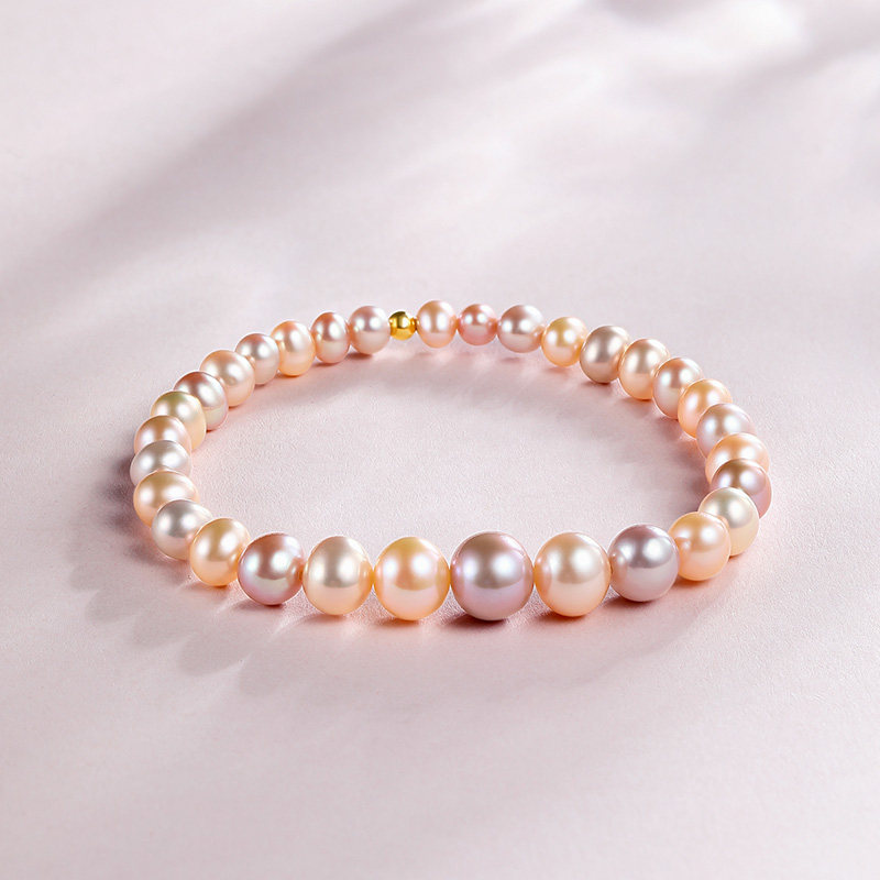 周六福黄18k淡水珍珠优雅节日手串 周六福手饰