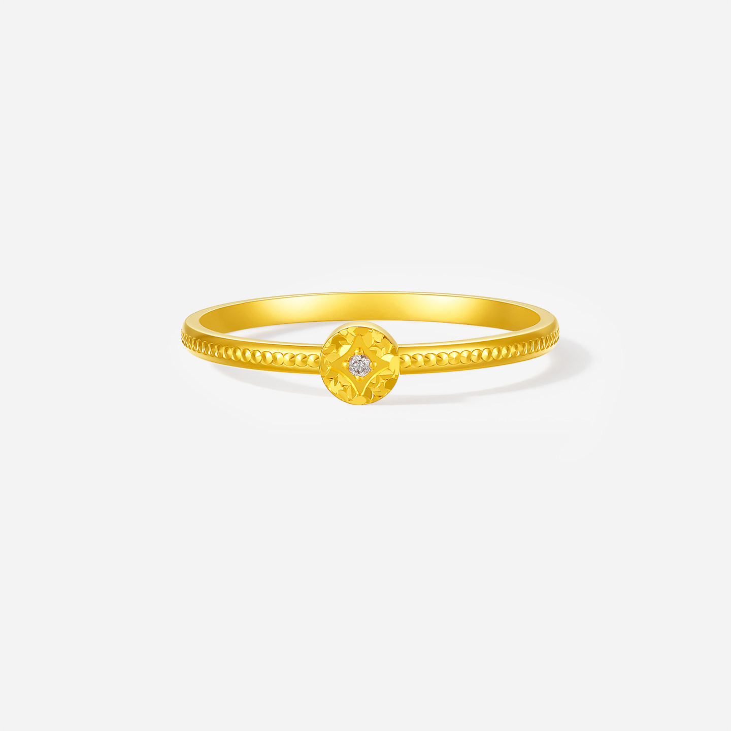 Saturday Fortune Gold Inlaid Diamond Ring Women's 5G Pure Gold Small Coin Ring Official Gift for Girls