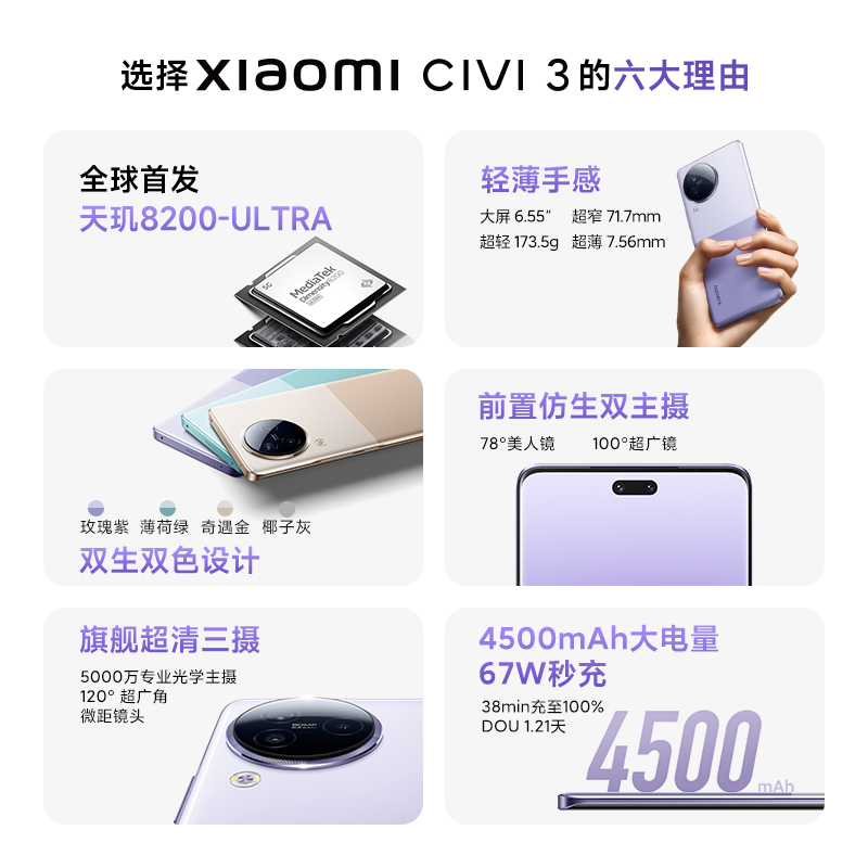 【政府补贴至高15%】Xiaomi Civi 3新品手机小米Civi3官方旗舰店官网正品新款拍照智能Civi系列国补手机-图1