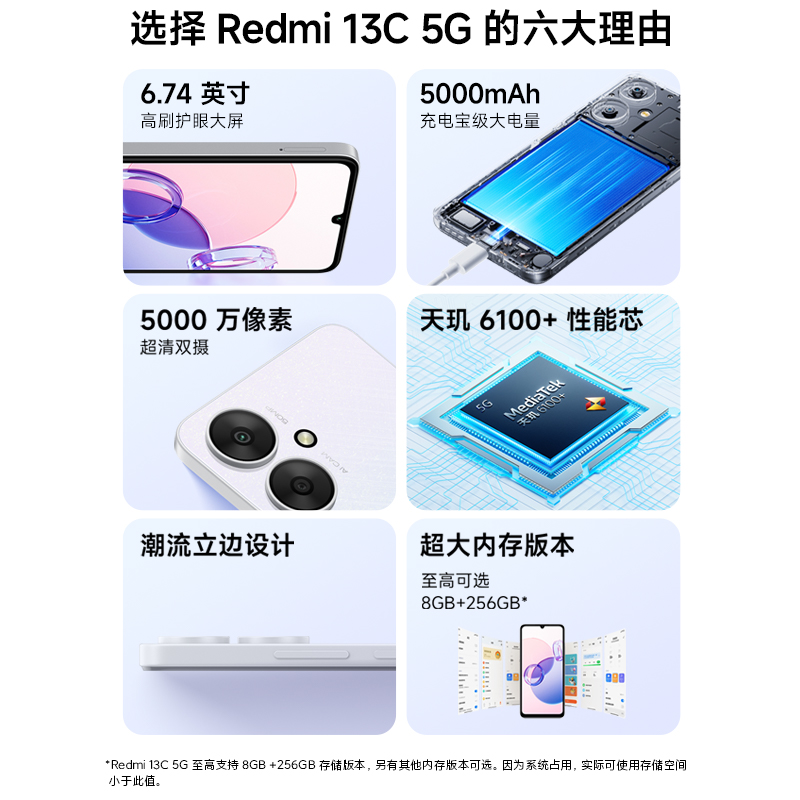 Redmi 13C 5G手机新品上市智能官方旗舰店红米小米13c大音学生老年备用老人百元专用miui-图1