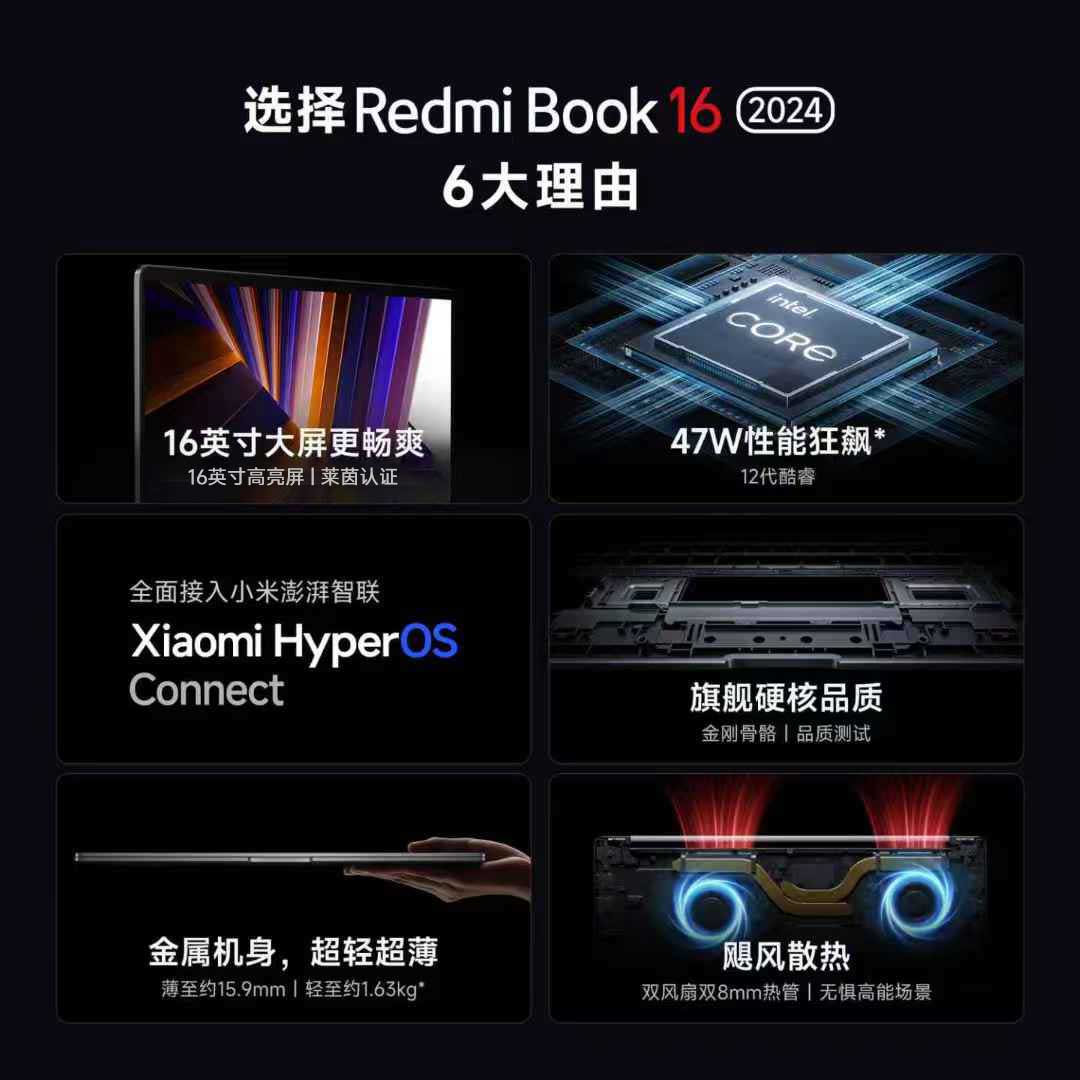 【详情页领取百亿补贴+支持政府补贴20%】小米RedmiBook 16 2024英特尔酷睿标压轻薄商务笔记本办公商务电脑-图0