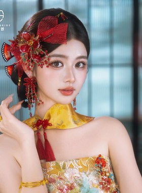 楚楚新娘中式手工水晶蝴蝶结发饰