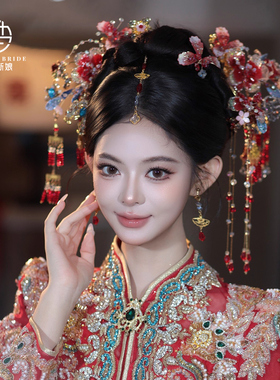 2026新款高级感新娘秀禾头饰金色花朵流苏发簪古装结婚汉服发饰