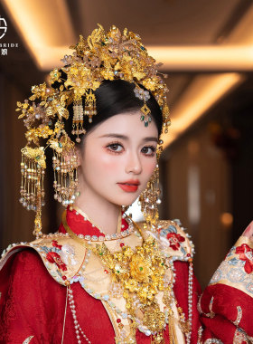 金色凤冠头饰汉服婚礼龙凤褂凤冠中式新娘秀禾服大气发冠结婚饰品