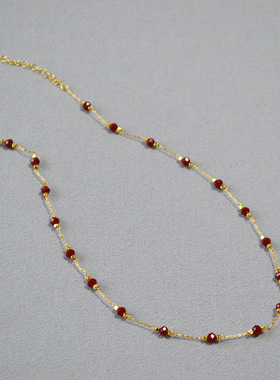 日韩小众朱砂红刻面尖晶黄铜镀金