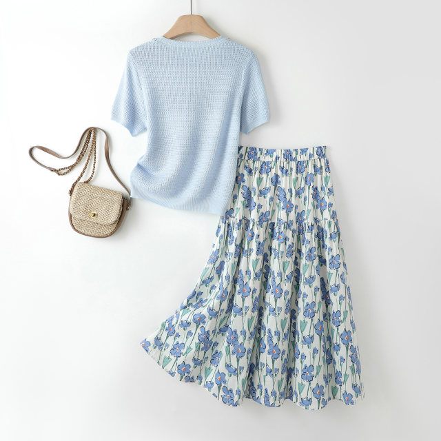 Haimi knitted sweater ເທິງແລະ skirt ຊຸດສອງສິ້ນສໍາລັບແມ່ຍິງ