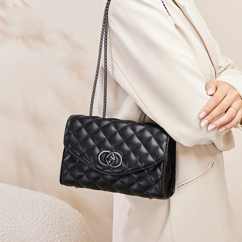 CHARFMX＆KIEZH女包2025新款小香风真皮链条包斜挎轻奢单肩菱格包 - 图1