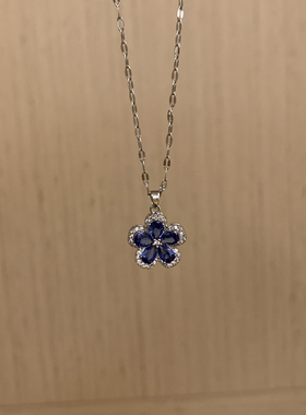 vintage复古蓝宝石花朵项链