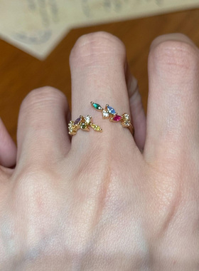 多巴胺彩色锆石麦穗戒指轻奢小众