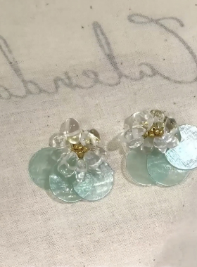 海盐薄荷贝母亮片花朵耳环