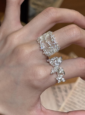 韩系清冷感爆闪锆石蕾丝戒指高级