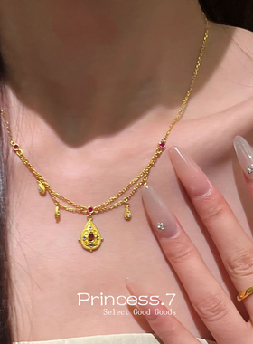 古法黄金色复古宫廷风锁骨链