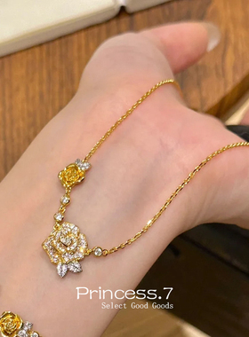 法式复古双色满钻项链