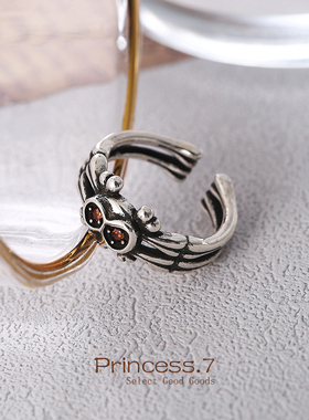 小红书爆款猫头鹰红宝石戒指女轻奢风时尚复古重工百搭开口食指环