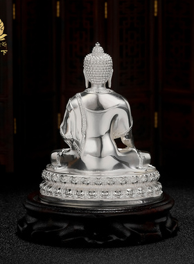 纯银释迦摩尼佛像摆件10.5cms999足银摆件居家供奉释迦牟尼4寸
