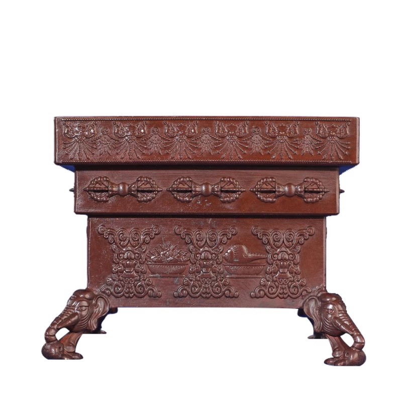 铜四足方鼎烟供盘供佛家用吉象铜鼎香炉摆件西藏式火供烟供炉 - 图3