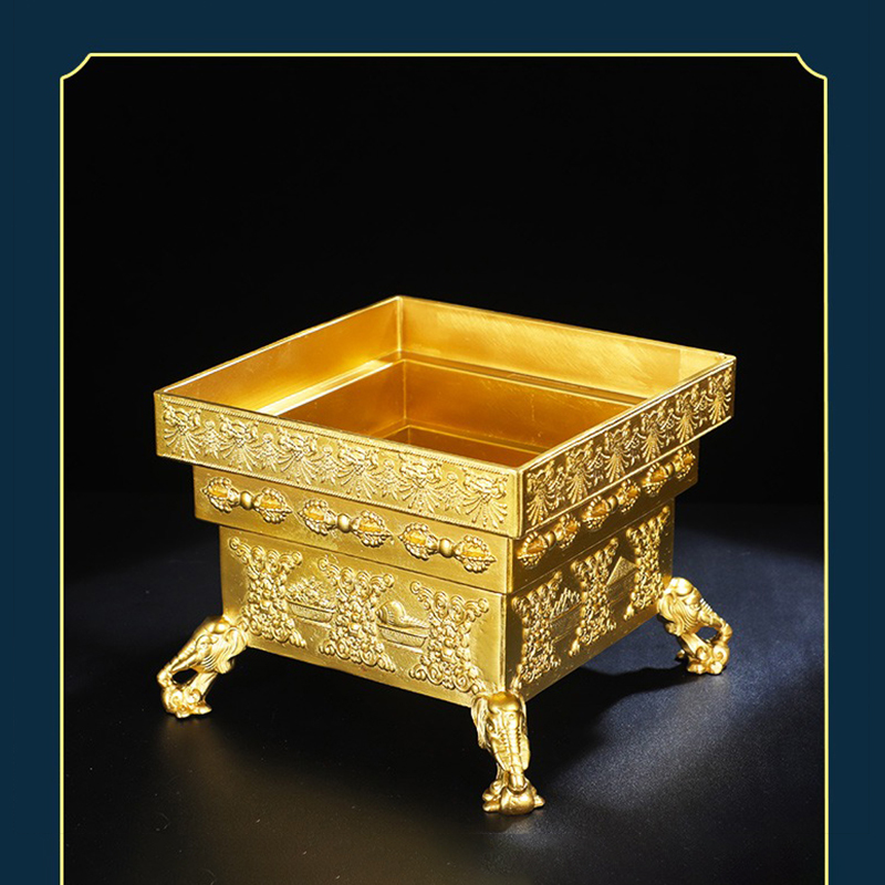 铜四足方鼎烟供盘供佛家用吉象铜鼎香炉摆件西藏式火供烟供炉 - 图1