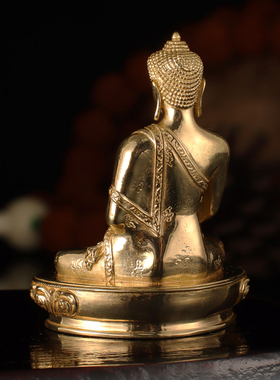 随身装噶乌黄铜5cm释迦药师阿弥陀佛祖办公桌上车载内供奉横三世