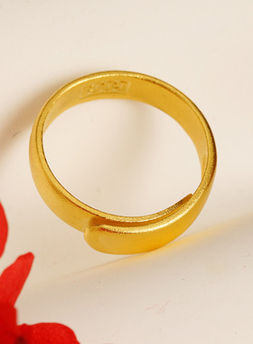 古法磨砂沙金男女福字对戒情侣款结婚金色指环活口久不掉色爆款