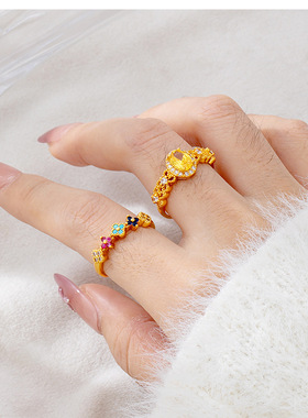 越南沙金戒指女款开口可调节食指戒时尚百搭小众设计感高级感指环