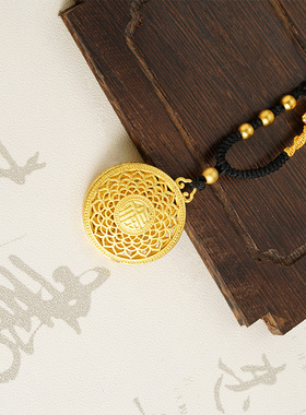 新中式吉祥八宝罗盘吊坠镂空福字圆牌莲花毛衣链