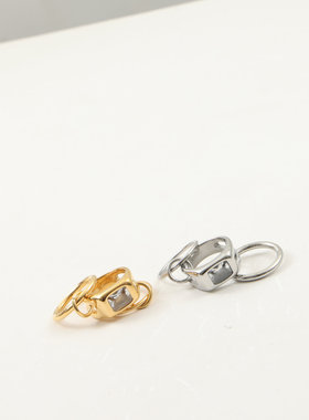 欧美跨境新款三环相扣百搭钛钢镀18K金戒指指环中指食指INS风夜店