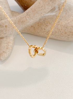 日韩极简钛钢爱心双扣项链短款锁骨链镀金心连心双环百搭时尚饰品