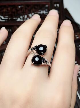 2026爆款双石戒指气质女士时尚开口指环红色简约食指戒指经典款