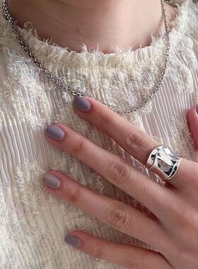 日韩宽版双层波浪开口女士戒指