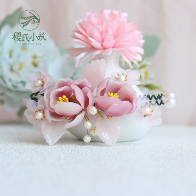 稷氏小筑后庭花原创复古宫廷头饰宋明制发饰汉服料器花发夹边夹 虎窝淘